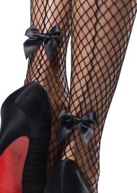 Stay Up Industrial Net Backseam Thigh Highs With Lace Top and Satin Bow Accent