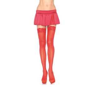 Lace Top Sheer Thigh High (Option: One Size  Red)