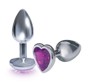 The 9's the Silver Starter Heart Bejeweled Stainless Steel Plug (Option: Violet)