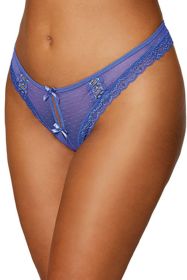 Dot Mesh Open Crotch Thong (Option: Medium  Periwinkle)