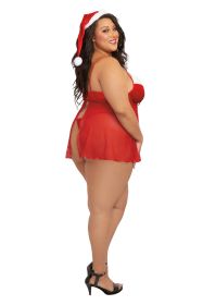 Santa Babydoll, Thong and Hat (Option: 3x  Lipstick Red)