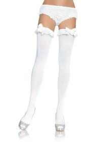 Opaque Thigh Highs With Satin Ruffle Trim and Bow (Option: One Size  White)