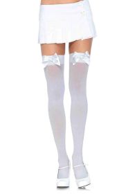 Opaque Thigh Highs With Satin Bow Accent (Option: One Size  White)