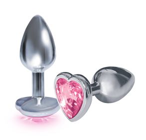 The 9's the Silver Starter Heart Bejeweled Stainless Steel Plug (Option: Pink)