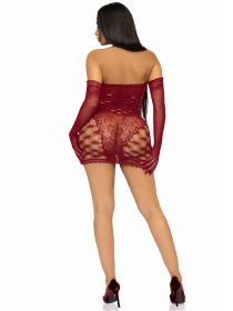 2 Pc Hardcore Net Tube Dress With Gloves (Option: One Size  Burgundy)